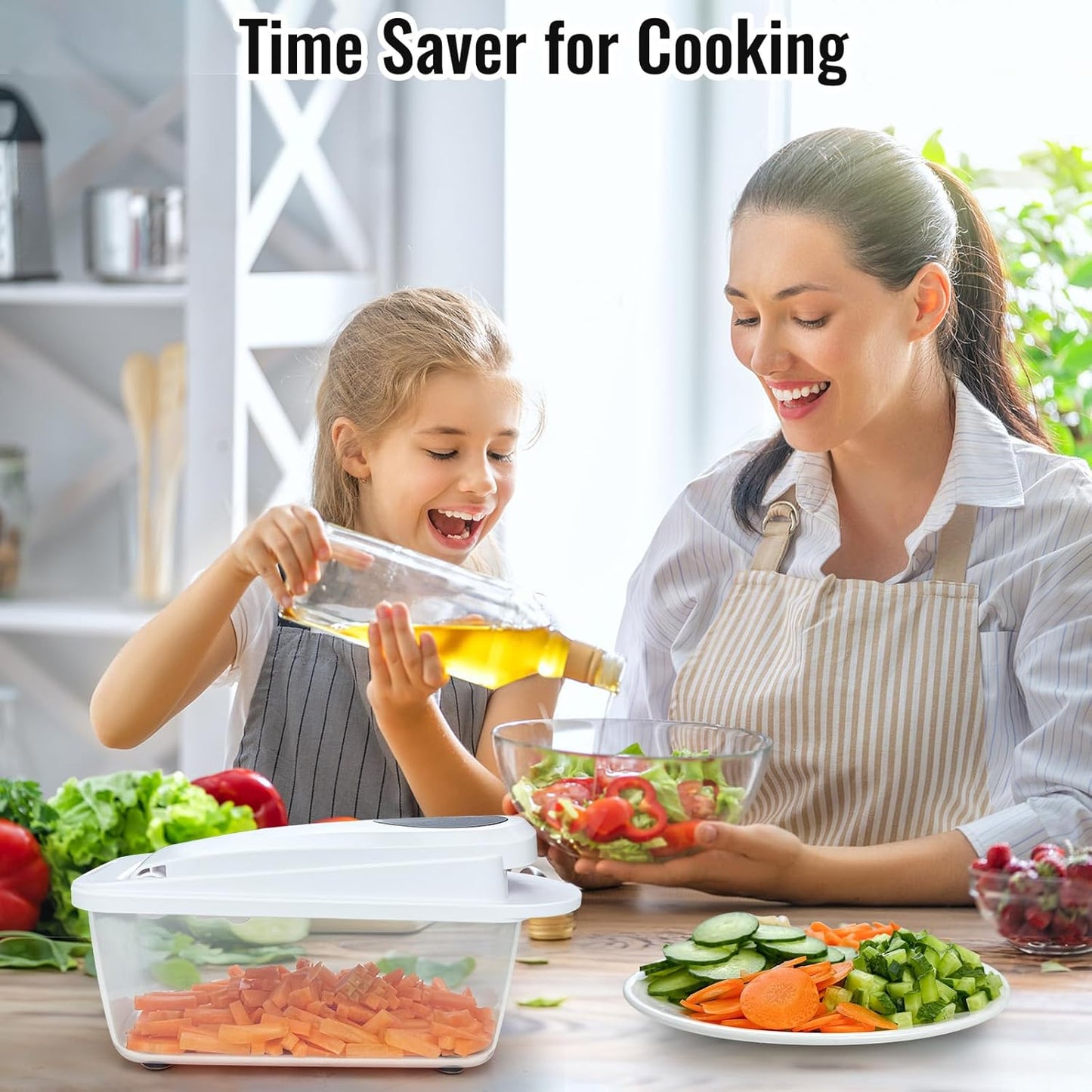 Albevo 8-Blade Vegetable Chopper in use during weeknight meal prep